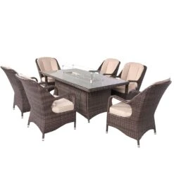 Direct Wicker Regal 7-Piece Outdoor Dining Set With LP Fire Pit Table (PAG-1106-R)