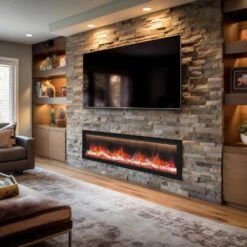 Dynasty Allegro 58-Inch To 82-Inch Flush Mount Smart Electric Fireplace -Top Tier Shop dynasty allegro 58 inch to 82 inch built in linear smart electric fireplace 76 wide dy bfm76 30283780948062