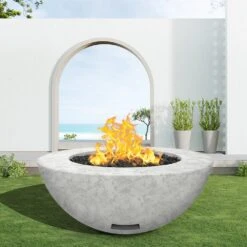 Modern Blaze 48-Inch Round Concrete Gas Fire Bowl With Match Lit Ignition -Top Tier Shop modern blaze 48 inch round concrete gas fire bowl with match lit ignition 29282703245406