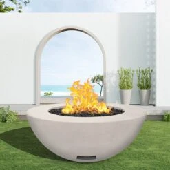 Modern Blaze 48-Inch Round Concrete Gas Fire Bowl With Match Lit Ignition -Top Tier Shop modern blaze 48 inch round concrete gas fire bowl with match lit ignition 29282703704158