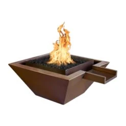 Top Fires Maya 30-Inch Square Copper Gas Fire And Water Bowl - Match Lit (OPT-SQ30FANDW)