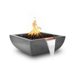 Top Fires Avalon 30-Inch Square Concrete Gas Fire And Water Bowl - Match Lit