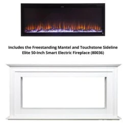 Touchstone Sideline Elite 50-Inch Freestanding Electric Fireplace With White Mantel (#90001-80036) -Top Tier Shop touchstone sideline elite 50 inch freestanding wall mounted smart electric fireplace with mantel 90001 80036 90001 80036 29377398177886